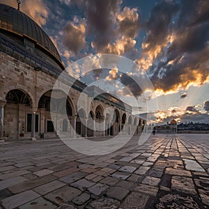 Dramatic sunset at alaqsa mosque in jerusalem