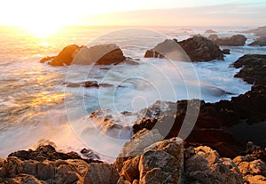 Dramatic Sunset on Big Sur coast, Garapata State Park, near Monterey, California, USA