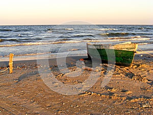 Dramatic sunset on the Corbu beach at the Black Sea, Romania, one of the most beautiful virgin beach in Europe