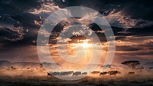 Dramatic Sunset with Dark Clouds and Silhouettes