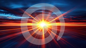 Dramatic sunset explosion of light
