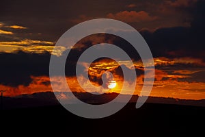 Dramatic sunset in fields