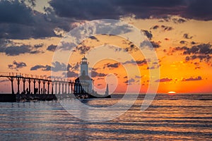 Dramatic Sunset at Michigan City East Pierhead Lighthouse