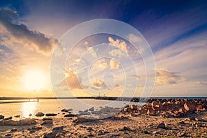 Dramatic sunset over beach