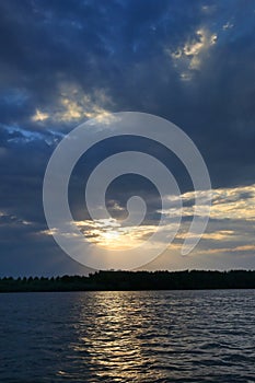Dramatic sunset over Danube River Romania