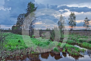 Dramatic sunset over field