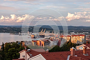 Dramatic sunset over Koper port in Slovenia