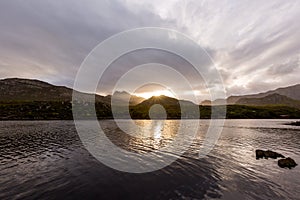 Dramatic sunset over lake in south africa cape town