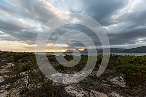 Dramatic sunset over lake in south africa cape town