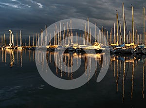 Dramatic sunset over marina
