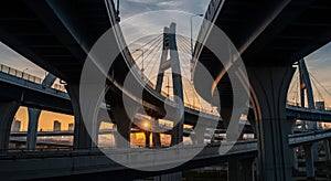 Dramatic Sunset Over Modern Overpass Ai Generated