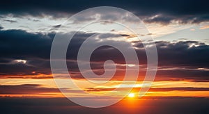 Dramatic Sunset Over the Ocean with Dark Clouds