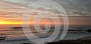 Dramatic Sunset over Pacific Ocean - Waves Crashing on the Rocks