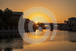 Dramatic sunset over a pond. Outdoors