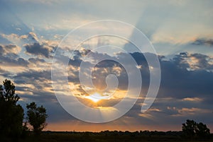 Dramatic sunset over a prairies