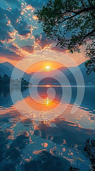 Dramatic sunset over pristine lake