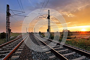 Dramatic sunset over railroad