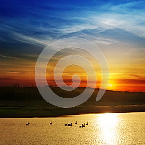 Dramatic sunset over river