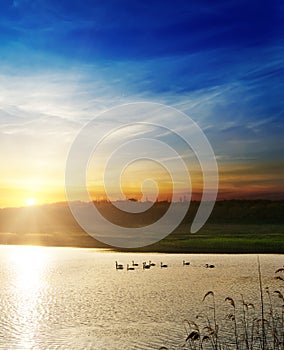 Dramatic sunset over river