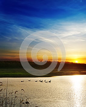 Dramatic sunset over river