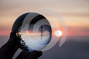 Dramatic Sunset over Sierra Nevada Mountains Captured in Glass B