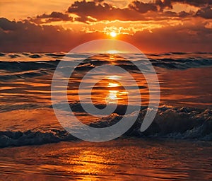 Dramatic sunset over tranquil beach