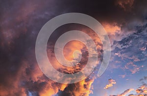 Dramatic sunset with red sky and clouds in the Netherlands