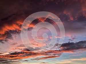 Dramatic sunset with red sky and clouds in the Netherlands