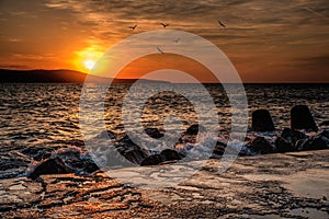 Dramatic sunset on the sea