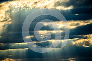 Dramatic sunset sky, sun rays