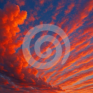 Dramatic Sunset Sky with Vibrant Orange and Red Cloud Patterns AI-GENERATED.