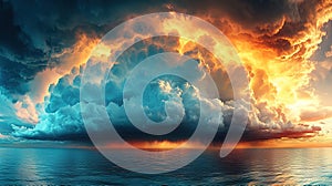 Dramatic sunset storm clouds over ocean