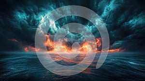 Dramatic sunset storm clouds over ocean