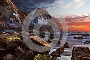 Dramatic Sunset at Three Sisters National Park, Taranaki, New Zealand