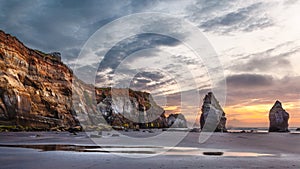 Dramatic Sunset at Three Sisters National Park, Taranaki, New Zealand