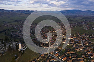 Dramatic sunset in Transylvania view from a drone