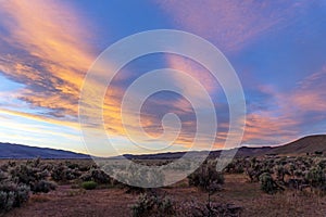 Dramatic sunset with vibrant colors in the Nevada Desert