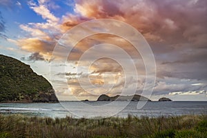 Dramatic sunset view of Sugarloaf Island from Neds Beach, Lord Howe Island