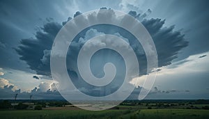 Dramatic Supercell Thunderstorm Over Green Fields