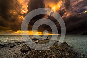 Dramatic thick clouds at sunset