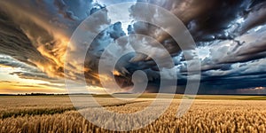 Dramatic thundercloud over a wheat field AI Generative