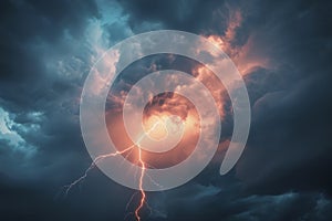 Dramatic Thunderstorm Clouds with Intense Lightning Strike at Night