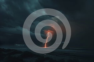 Dramatic Thunderstorm Lightning Strike on Beach at Night