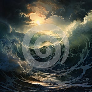 Dramatic tidal wave with a touch of surrealism