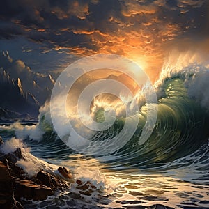 Dramatic tidal wave with a touch of surrealism