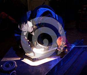 Dramatic TIG welding close up