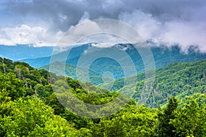 Dramatic view of the Appalachian Mountains from Newfound Gap Road, at Great Smoky Mountains National Park, Tennessee.