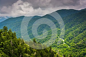 Dramatic view of the Appalachian Mountains from Newfound Gap Road, at Great Smoky Mountains National Park, Tennessee.