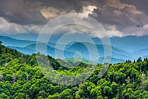 Dramatic view of the Appalachian Mountains from Newfound Gap Road, at Great Smoky Mountains National Park, Tennessee.