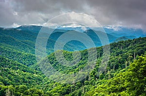 Dramatic view of the Appalachian Mountains from Newfound Gap Road, at Great Smoky Mountains National Park, Tennessee.